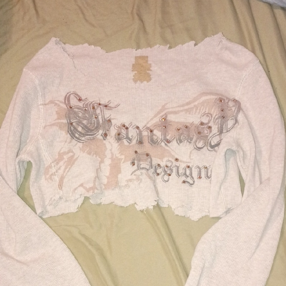 Cropped Graphic Long Sleeve Top in Pale Pink